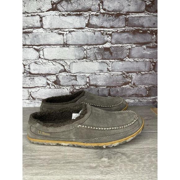 L.L. Bean Ash Gray Suede Fur Lined Mountain Moccasin Winter Slippers Men Sz 11M - Picture 12 of 16